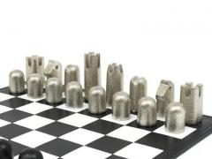  Werkst tte Carl Aub ck Carl Aubock Modernist Cast Iron Chess Game Set with Handmade Leather Board - 4058186