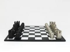  Werkst tte Carl Aub ck Carl Aubock Modernist Cast Iron Chess Game Set with Handmade Leather Board - 4058188