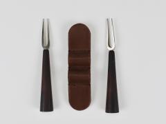  Werkst tte Carl Aub ck Carl Aubock Pair Forks Brass Leather Holder Corn Cob Skewers Vienna 1930s - 4819193