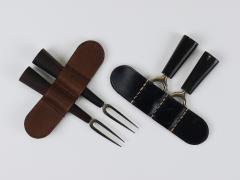 Werkst tte Carl Aub ck Carl Aubock Pair Forks Brass Leather Holder Corn Cob Skewers Vienna 1930s - 4819215