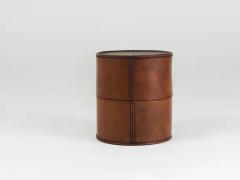  Werkst tte Carl Aub ck Carl Aubock Round Leather Storage Box with Lid Vienna Austria 1950s - 4067710