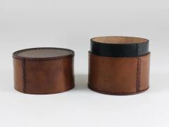  Werkst tte Carl Aub ck Carl Aubock Round Leather Storage Box with Lid Vienna Austria 1950s - 4067797