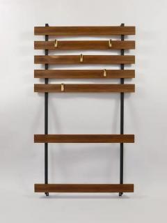  Werkst tte Carl Aub ck Carl Aubock Wall Coat Rack with 5 Brass Hooks Walnut Iron Austria 1950s - 4070208