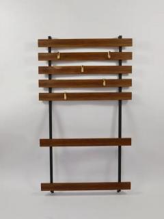  Werkst tte Carl Aub ck Carl Aubock Wall Coat Rack with 5 Brass Hooks Walnut Iron Austria 1950s - 4070211