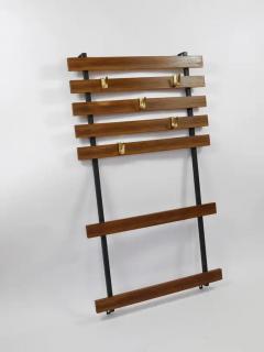  Werkst tte Carl Aub ck Carl Aubock Wall Coat Rack with 5 Brass Hooks Walnut Iron Austria 1950s - 4070216