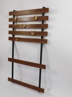  Werkst tte Carl Aub ck Carl Aubock Wall Coat Rack with 5 Brass Hooks Walnut Iron Austria 1950s - 4070260