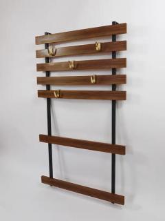  Werkst tte Carl Aub ck Carl Aubock Wall Coat Rack with 5 Brass Hooks Walnut Iron Austria 1950s - 4070263