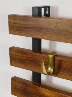  Werkst tte Carl Aub ck Carl Aubock Wall Coat Rack with 5 Brass Hooks Walnut Iron Austria 1950s - 4070264