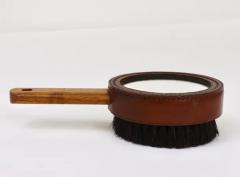  Werkst tte Carl Aub ck Carl Aubock Walnut Leather Hand Mirror Clothes Brush Austria 1950s - 4057550