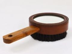  Werkst tte Carl Aub ck Carl Aubock Walnut Leather Hand Mirror Clothes Brush Austria 1950s - 4057555