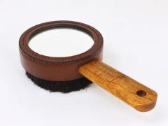  Werkst tte Carl Aub ck Carl Aubock Walnut Leather Hand Mirror Clothes Brush Austria 1950s - 4057625