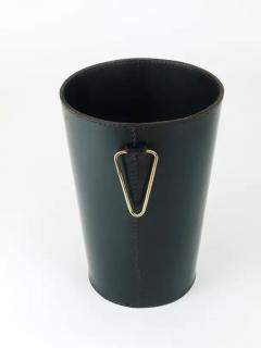  Werkst tte Carl Aub ck Mid Century Carl Aub ck Black Leather Brass Wastepaper Basket Austria 1950s - 4064552
