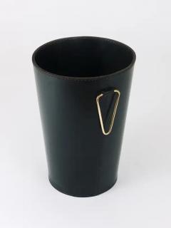  Werkst tte Carl Aub ck Mid Century Carl Aub ck Black Leather Brass Wastepaper Basket Austria 1950s - 4064611