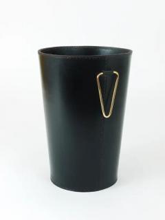  Werkst tte Carl Aub ck Mid Century Carl Aub ck Black Leather Brass Wastepaper Basket Austria 1950s - 4064619