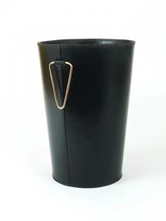  Werkst tte Carl Aub ck Mid Century Carl Aub ck Black Leather Brass Wastepaper Basket Austria 1950s - 4064636