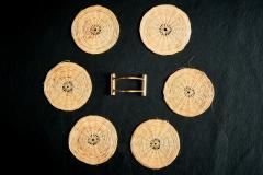  Werkst tte Carl Aub ck Set of Six Straw Coasters with Brass Holder by Werkst tte Carl Aub ck - 4572372