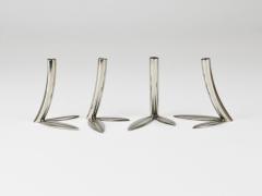  Werkst tte Hagenauer Wien Werkst tte Hagenauer 4 Soliflore Leaf Vases Brass Nickel Vienna 1960s - 4389836