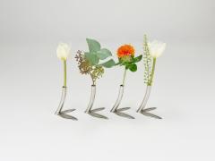  Werkst tte Hagenauer Wien Werkst tte Hagenauer 4 Soliflore Leaf Vases Brass Nickel Vienna 1960s - 4389837