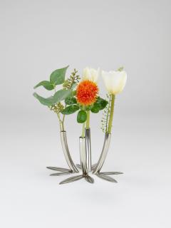  Werkst tte Hagenauer Wien Werkst tte Hagenauer 4 Soliflore Leaf Vases Brass Nickel Vienna 1960s - 4389838