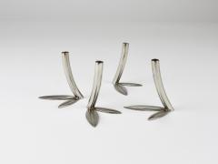  Werkst tte Hagenauer Wien Werkst tte Hagenauer 4 Soliflore Leaf Vases Brass Nickel Vienna 1960s - 4389839