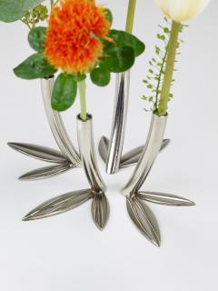  Werkst tte Hagenauer Wien Werkst tte Hagenauer 4 Soliflore Leaf Vases Brass Nickel Vienna 1960s - 4389845