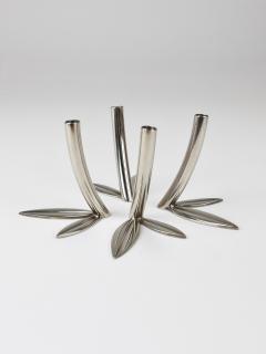  Werkst tte Hagenauer Wien Werkst tte Hagenauer 4 Soliflore Leaf Vases Brass Nickel Vienna 1960s - 4389855