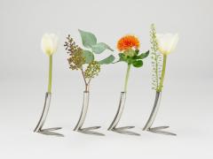  Werkst tte Hagenauer Wien Werkst tte Hagenauer 4 Soliflore Leaf Vases Brass Nickel Vienna 1960s - 4389864