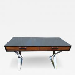  West Michigan Furniture Co Wonderful Milo Baughman style Black Lacquered Rosewood Desk Chrome X Base - 3034525