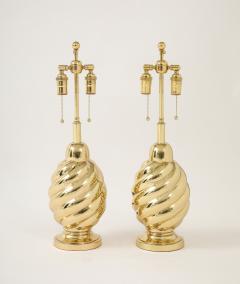  Westwood Industries Pair of 1960s Mirror Polished Brass Swirl Lamps by Westwood Industries  - 4377929