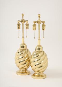  Westwood Industries Pair of 1960s Mirror Polished Brass Swirl Lamps by Westwood Industries  - 4377930