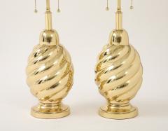 Westwood Industries Pair of 1960s Mirror Polished Brass Swirl Lamps by Westwood Industries  - 4377932