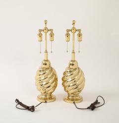  Westwood Industries Pair of 1960s Mirror Polished Brass Swirl Lamps by Westwood Industries  - 4377936