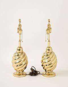  Westwood Industries Pair of 1960s Mirror Polished Brass Swirl Lamps by Westwood Industries  - 4377938