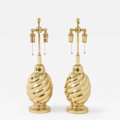  Westwood Industries Pair of 1960s Mirror Polished Brass Swirl Lamps by Westwood Industries  - 4379397