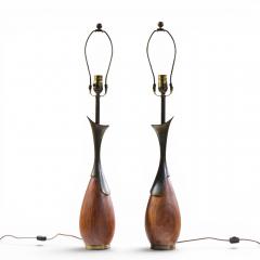  Westwood Industries Tony Paul for Westwood Industries Mid Century Walnut and Brass Lamps Pair - 4646518