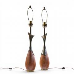  Westwood Industries Tony Paul for Westwood Industries Mid Century Walnut and Brass Lamps Pair - 4646520