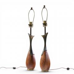  Westwood Industries Tony Paul for Westwood Industries Mid Century Walnut and Brass Lamps Pair - 4646522