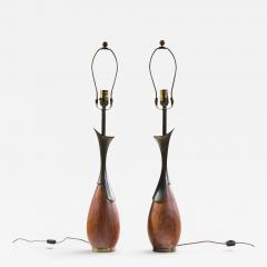  Westwood Industries Tony Paul for Westwood Industries Mid Century Walnut and Brass Lamps Pair - 4648543