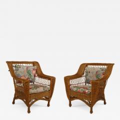  Whip O Will O Furniture Co Pair of American Mission Bar Harbor style Natural Wicker Arm Chairs - 626645