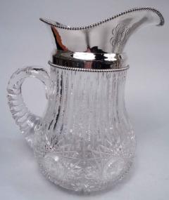  Wilcox Silver Plate Co Antique American Brilliant Cut Glass Sterling Silver Water Pitcher - 3769941