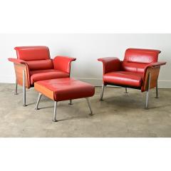  Wilkhahn Pair of German Leather Armchairs Ottoman by Wilkhahn - 4157437