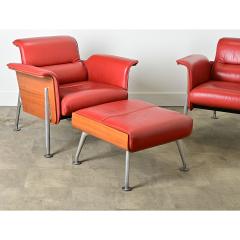  Wilkhahn Pair of German Leather Armchairs Ottoman by Wilkhahn - 4157451