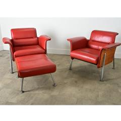  Wilkhahn Pair of German Leather Armchairs Ottoman by Wilkhahn - 4157452