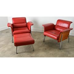  Wilkhahn Pair of German Leather Armchairs Ottoman by Wilkhahn - 4157455