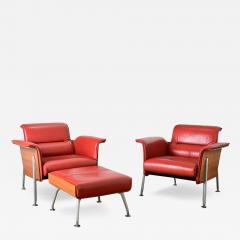  Wilkhahn Pair of German Leather Armchairs Ottoman by Wilkhahn - 4160214