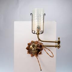  William Benson W A S Benson Co WAS Benson A pair of copper brass wall lights with lily pad wall back plates  - 4186507