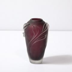  William Glasner Modernist Frosted Smoked Amethyst Floral Detail Glass Vase by William Glasner - 3600187