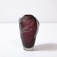  William Glasner Modernist Frosted Smoked Amethyst Floral Detail Glass Vase by William Glasner - 3600190