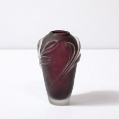  William Glasner Modernist Frosted Smoked Amethyst Floral Detail Glass Vase by William Glasner - 3600243