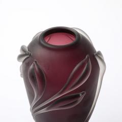  William Glasner Modernist Frosted Smoked Amethyst Floral Detail Glass Vase by William Glasner - 3600246